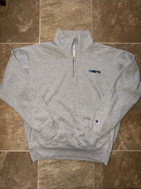 Vintage Champion Light Gray Quarter-Zip Sweatshirt with Watts Logo